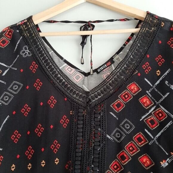 DEVOTED Boho Lace Trim & Back Tie Boxy Blouse Black Sz S - Picture 3 of 13